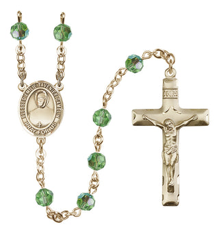 14 Karat Gold 6mm Austrian Crystal Blessed Emilie Tavernier Gamelin Rosary in Peridot
