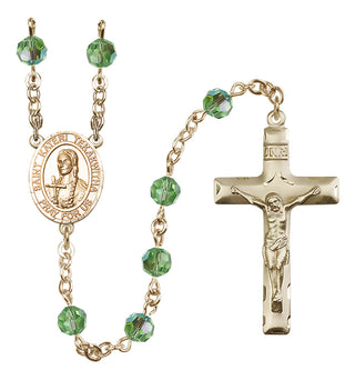 14 Karat Gold 6mm Austrian Crystal Saint Kateri Tekakwitha Rosary in Peridot