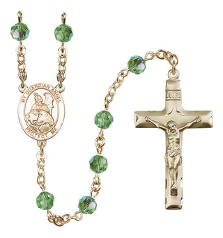 14 Karat Gold 6mm Austrian Crystal Guardian Angel Protector Rosary in Peridot