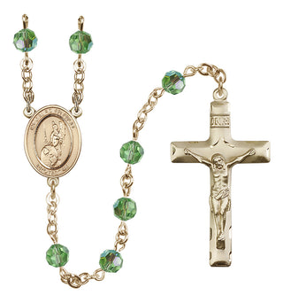 14 Karat Gold 6mm Austrian Crystal Guardian Angel of the World Rosary in Peridot