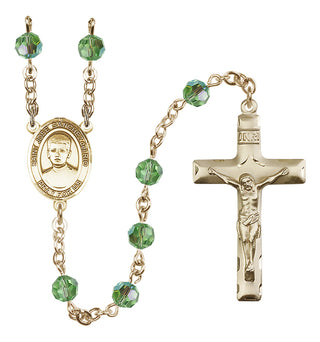 14 Karat Gold 6mm Austrian Crystal Saint Jose Sanchez del Rio Rosary in Peridot