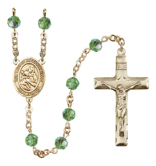 14 Karat Gold 6mm Austrian Crystal Our Lady of the Precious Blood Rosary in Peridot