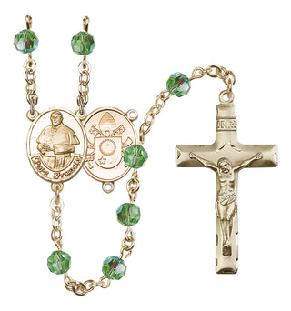 14 Karat Gold 6mm Austrian Crystal Pope Francis Rosary in Peridot