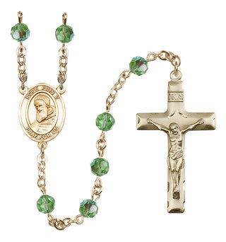 14 Karat Gold 6mm Austrian Crystal Pope Pius V Rosary in Peridot