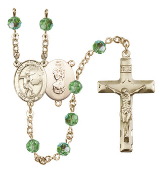 14 Karat Gold 6mm Austrian Crystal Saint Christopher/Soccer Rosary in Peridot