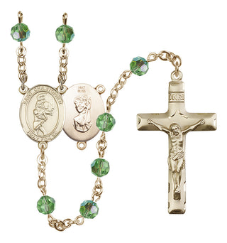 14 Karat Gold 6mm Austrian Crystal Saint Christopher/Softball Rosary in Peridot