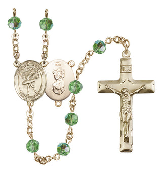 14 Karat Gold 6mm Austrian Crystal Saint Christopher/Dance Rosary in Peridot