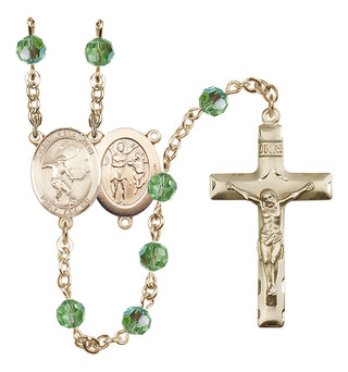 14 Karat Gold 6mm Austrian Crystal Saint Sebastian / Soccer Rosary in Peridot