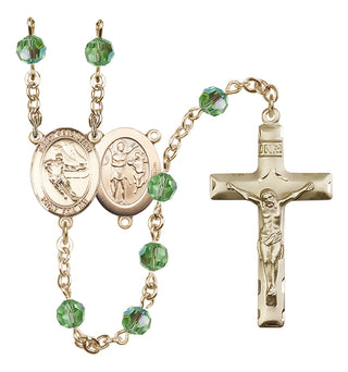 14 Karat Gold 6mm Austrian Crystal Saint Sebastian / Hockey Rosary in Peridot