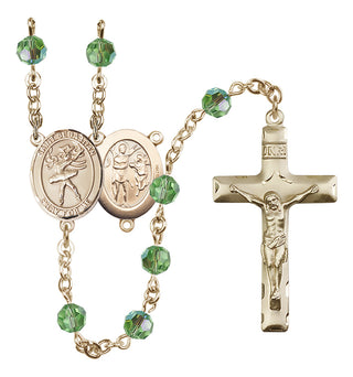 14 Karat Gold 6mm Austrian Crystal Saint Sebastian / Dance Rosary in Peridot