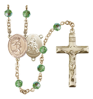 14 Karat Gold 6mm Austrian Crystal Guardian Angel/Track&Field-Men Rosary in Peridot