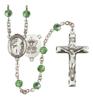 Sterling Silver 6mm Austrian Crystal Saint Brendan the Navigator/Navy Rosary in Peridot