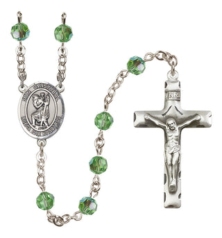 Sterling Silver 6mm Austrian Crystal San Cristobal Rosary in Peridot