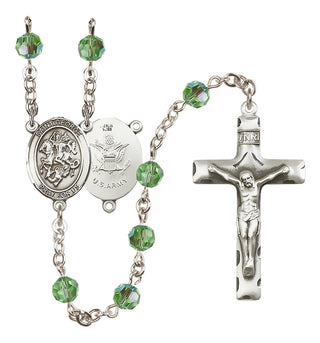 Sterling Silver 6mm Austrian Crystal Saint George / Army Rosary in Peridot