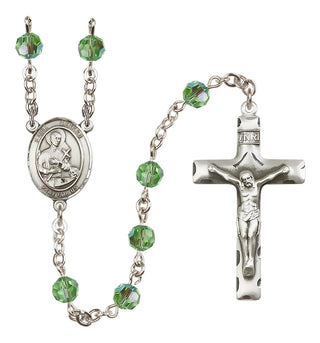 Sterling Silver 6mm Austrian Crystal Saint Gerard Majella Rosary in Peridot