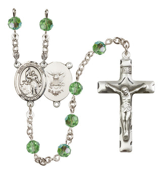 Sterling Silver 6mm Austrian Crystal Saint Joan of Arc / Navy Rosary in Peridot