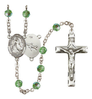 Sterling Silver 6mm Austrian Crystal Saint Joseph of Cupertino Rosary in Peridot