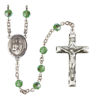 Sterling Silver 6mm Austrian Crystal San Judas Rosary in Peridot