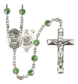 Sterling Silver 6mm Austrian Crystal Saint Michael / Marines Rosary in Peridot