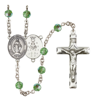 Sterling Silver 6mm Austrian Crystal Virgen Milagrosa Rosary in Peridot