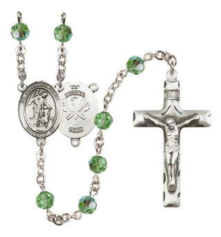 Sterling Silver 6mm Austrian Crystal Guardian Angel / Nat'l Guard Rosary in Peridot