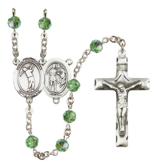 Sterling Silver 6mm Austrian Crystal Saint Sebastian/Golf Rosary in Peridot