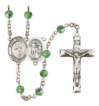Sterling Silver 6mm Austrian Crystal Saint Sebastian/Martial Arts Rosary in Peridot