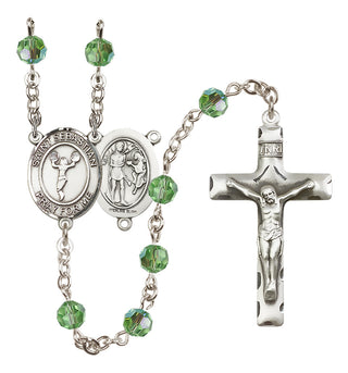 Sterling Silver 6mm Austrian Crystal Saint Sebastian/Cheerleading Rosary in Peridot