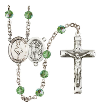 Sterling Silver 6mm Austrian Crystal Saint Sebastian/Dance Rosary in Peridot