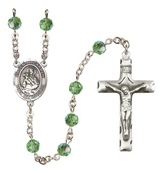 Sterling Silver 6mm Austrian Crystal Virgen del Carmen Rosary in Peridot