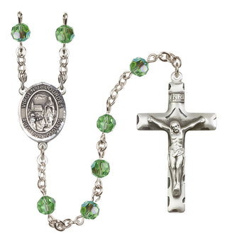 Sterling Silver 6mm Austrian Crystal Virgen del Lourdes Rosary in Peridot