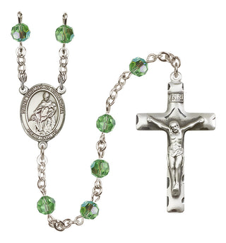 Sterling Silver 6mm Austrian Crystal Saint Thomas of Villanova Rosary in Peridot