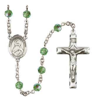 Sterling Silver 6mm Austrian Crystal Immaculate Heart of Mary Rosary in Peridot
