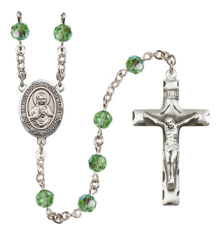 Sterling Silver 6mm Austrian Crystal Corazon Inmaculado de Maria Rosary in Peridot