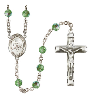 Sterling Silver 6mm Austrian Crystal Saint Josemaria Escriva Rosary in Peridot