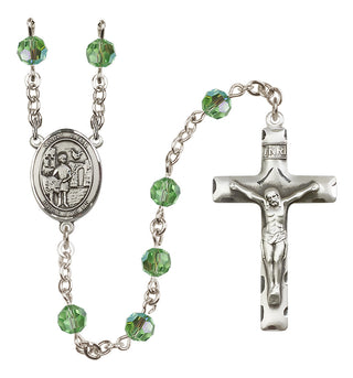 Sterling Silver 6mm Austrian Crystal Saint Vitus Rosary in Peridot