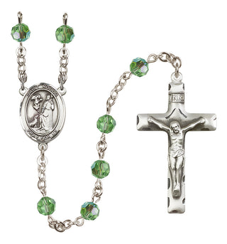 Sterling Silver 6mm Austrian Crystal Saint Rocco Rosary in Peridot