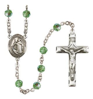 Sterling Silver 6mm Austrian Crystal Saint Raymond of Penafort Rosary in Peridot
