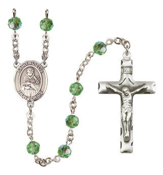 Sterling Silver 6mm Austrian Crystal Saint Fidelis Rosary in Peridot