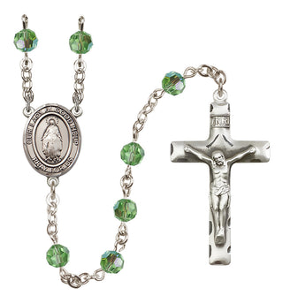 Sterling Silver 6mm Austrian Crystal Our Lady of Good Help Rosary in Peridot