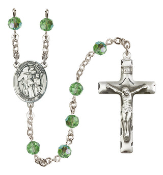 Sterling Silver 6mm Austrian Crystal Guardian Angel w/Children Rosary in Peridot