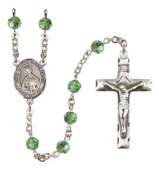 Sterling Silver 6mm Austrian Crystal Saint Edmund of East Anglia Rosary in Peridot