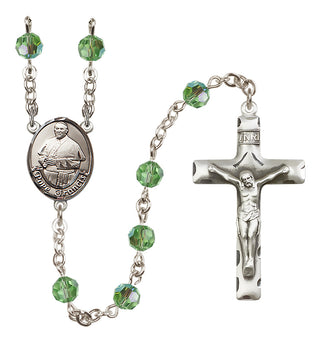 Sterling Silver 6mm Austrian Crystal Pope Francis Rosary in Peridot