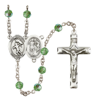 Sterling Silver 6mm Austrian Crystal Saint Sebastian /Track&Field-Women Rosary in Peridot
