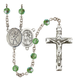 Sterling Silver 6mm Austrian Crystal Saint Sebastian / Dance Rosary in Peridot