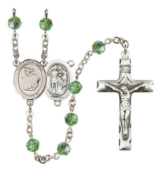 Sterling Silver 6mm Austrian Crystal Saint Sebastian/Gymnastics Rosary in Peridot