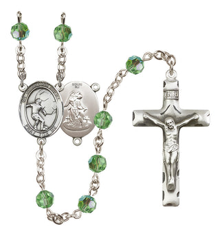 Sterling Silver 6mm Austrian Crystal Guardian Angel/Soccer Rosary in Peridot