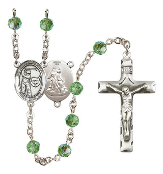 Sterling Silver 6mm Austrian Crystal Guardian Angel/Golf Rosary in Peridot