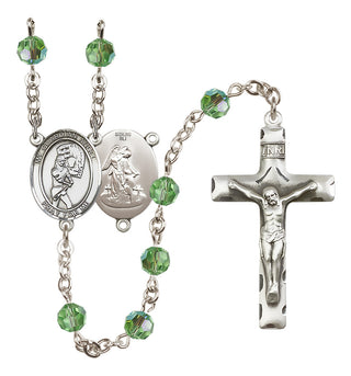 Sterling Silver 6mm Austrian Crystal Guardian Angel/Softball Rosary in Peridot