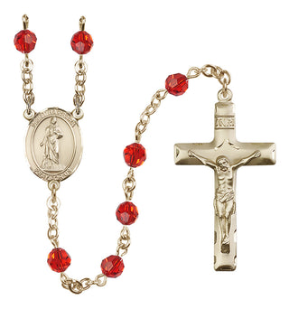 14 Karat Gold-Filled 6mm Austrian Crystal Saint Barbara Rosary in Ruby